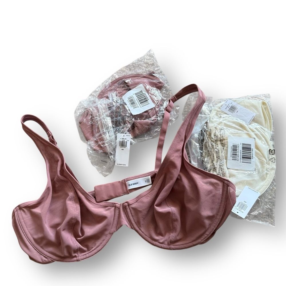 New- 3 - Old Navy Mesh Unlined Underwire Plunge Bra Lot of Three NWT 42C